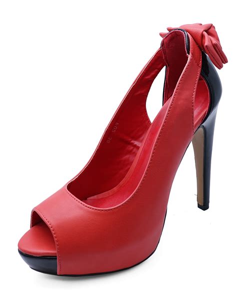 Ladies Slip On Red Peep Toe Platform Exotic Party Evening High Heel