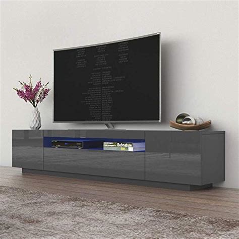 MEBLE FURNITURE RUGS Miami Modern TV Stand High Gloss Front Colors LED Dark Grey