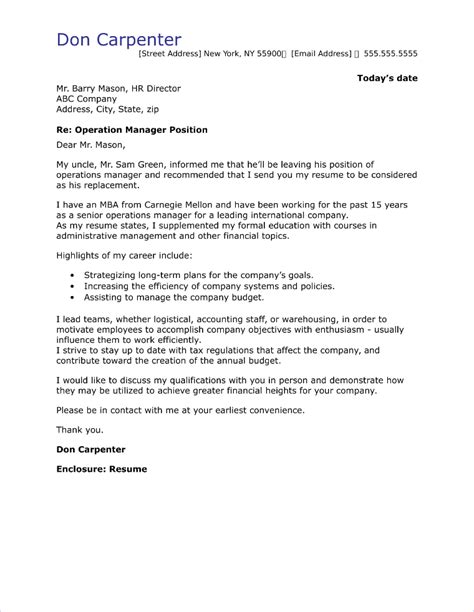 Cover Letter Sample Operations Manager Cover Letter