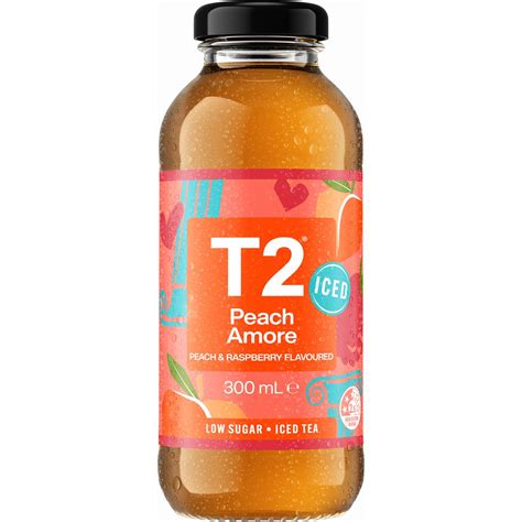 t2 tea iced tea peach amore low sugar peach raspberry ice tea bottle 300ml woolworths