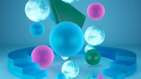 3d Shapes Blue Purple Geometric Balls Hd Abstract