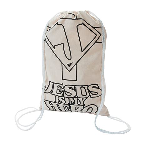 Color Your Own “jesus Is My Superhero” Canvas Drawstring Backpacks