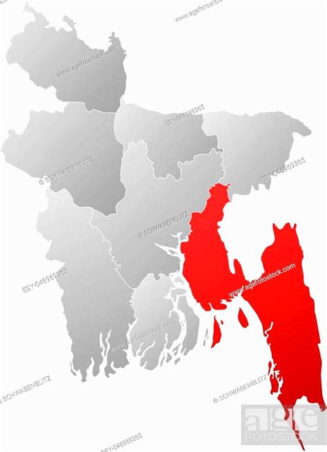 Map Of Bangladesh With The Provinces Filled With A Linear Gradient