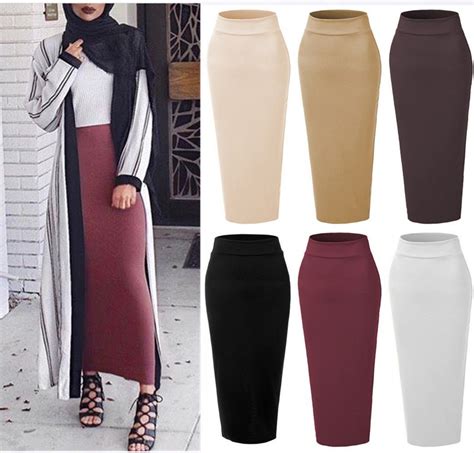 Details About Muslim Girls High Waist Thick Skirt Slim Stretch Long Maxi Womens Pencil Dress