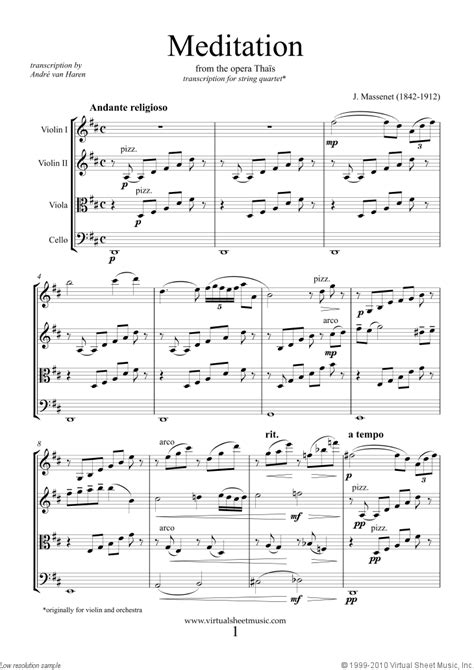 1 in b minor, bwv 1014: Massenet - Meditation from Thais sheet music for string quartet