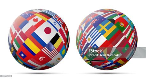 Globes Made Of Flags Two Ones Vector Illustration Stock Illustration