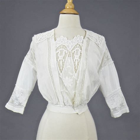 Hold Edwardian Blouse Antique 1900s Blouse Embroidered White Cotton