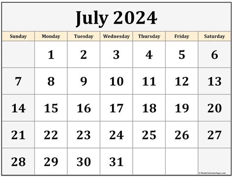 July 2024 Calendar Printable July 2024 Calendar Pdf Word Excel