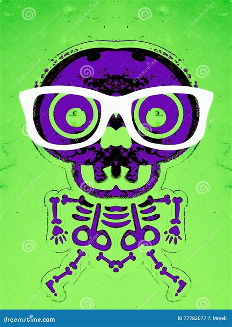 Purple Skull And Bone With Green Background Stock Illustration