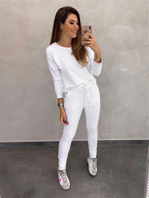 Conjunto Franciele Branco Casual Chic Outfits Moletom Branco