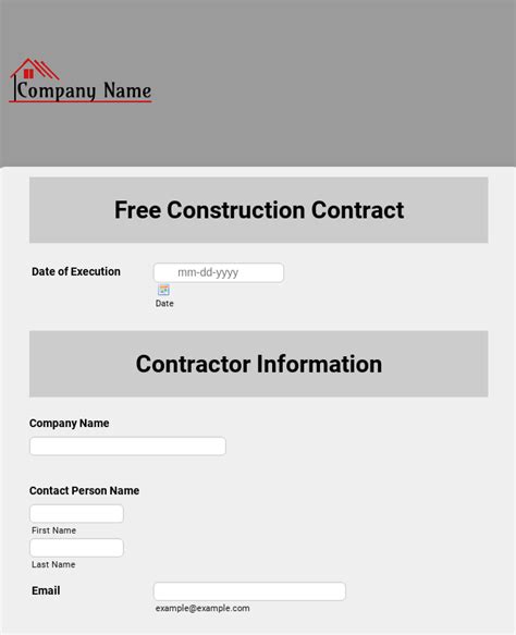 Free Construction Contract Form Template Jotform