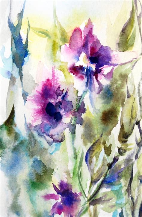 Abstract Flowers Watercolor Painting Art Print By Canotstopprints