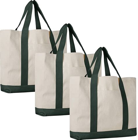 Large Sturdy Canvas Tote Bags 3 Pack Heavy Duty Strong Cotton