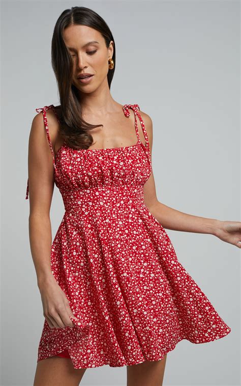 Summer Jam Mini Dress Strappy Slip Dress In Red Floral Print Showpo