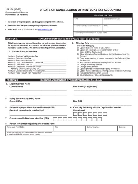 2020 2024 Form Ky Dor 10a104 Fill Online Printable Fillable Blank