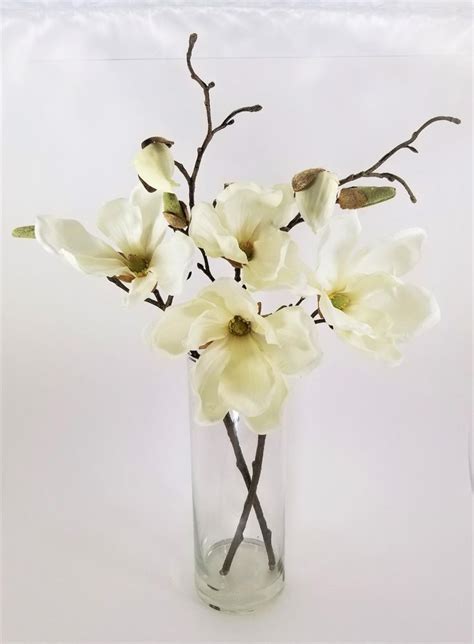 magnolia silk magnolia in glass vase with acrylic water flower etsy glass vase vase silk