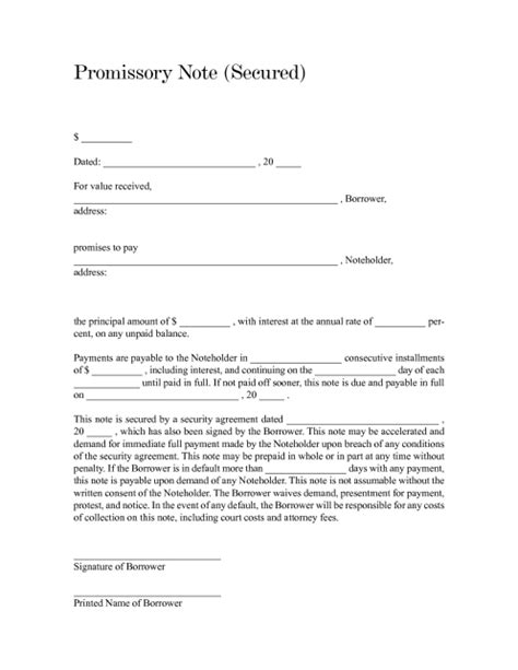 21 Free Promissory Note Template Word Excel Formats