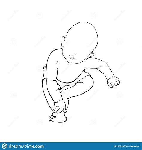 Outline Sketch Of Sitting Baby Hand Drawn Vector Stock Vector
