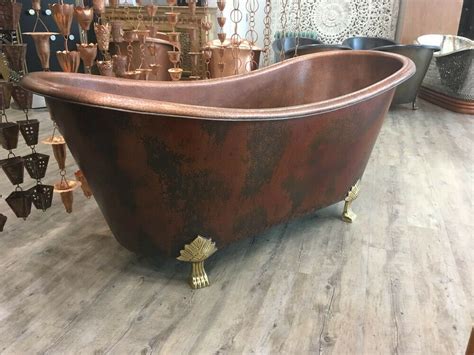 Copper Bath Double Slipper Hammered Interior Paitina Exterior Brass
