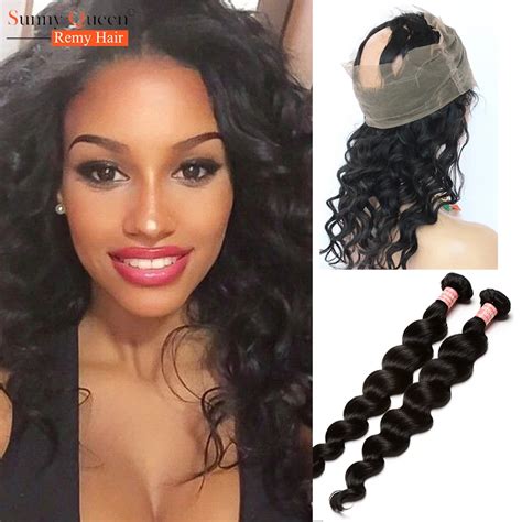 7a peruvian loose curly wave 360 lace frontal closure virgin hair with human hair weave bundle