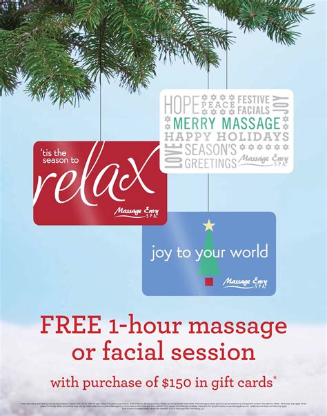 Free 1 Hour Massage Or Facial Session With Purchase Of 150 In T Cards Available At