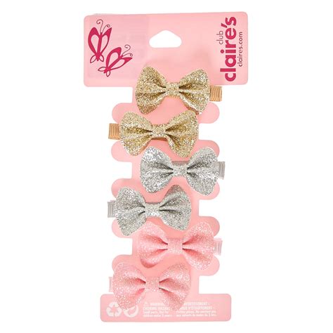 Claires Club Glitter Bows Hair Clips 6 Pack Claires Us