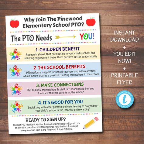 Editable Pto Pta Recruitment Flyer Printable Handout School Etsy