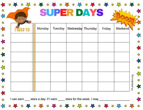 Super Days Weekly Behavior Chart Fillable Acn Latitudes