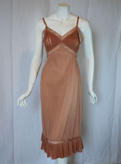 1940s vanity fair slip with gorgeous pleating in a lovely cocoa color new old stock vintage