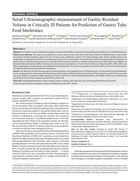 Pdf Serial Ultrasonographic Measurement Of Gastric Residual Volume In