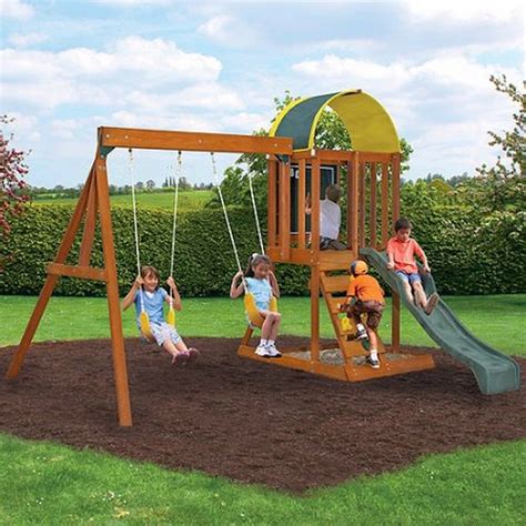 So if you'd like the traditional swing set and need plans to help it become a reality then check out these plans. Wooden Outdoor Swing Set Playground Swingset Playset Kids ...