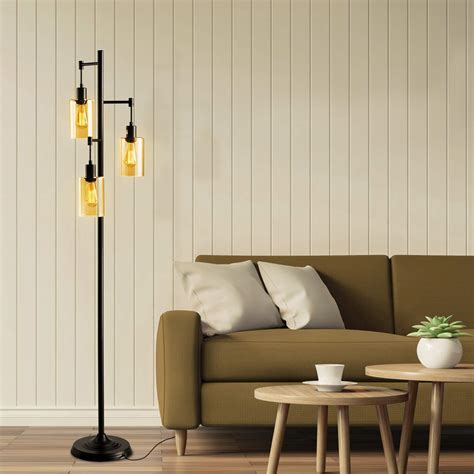 It can be used to enhance lighting in a bedroom, a dorm room, a den or office, and a multipurpose room. Atayal Floor Lamp, Hanging Amber Glass Shade, 3-Head ...