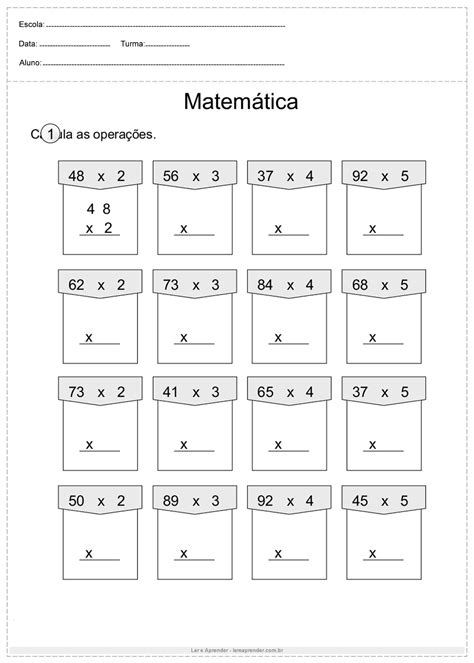 Atividade De Matemática 4°ano Calcule As Operações Ler E Aprender