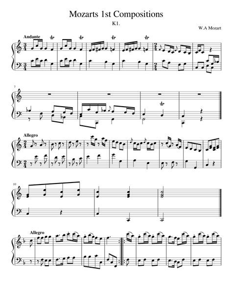Mozarts First Compositions Sheet Music For Harpsichord Solo