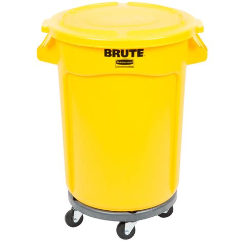 Rubbermaid Brute 32 Gallon Yellow Trash Can With Lid And Dolly