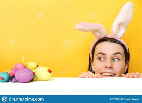 Happy Easter Charming Cheerful Happy Woman Begin To Hunt For Easter