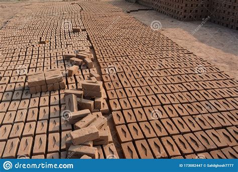 Raw Brick Laid Out In Stacks For Drying Stock Image Image Of