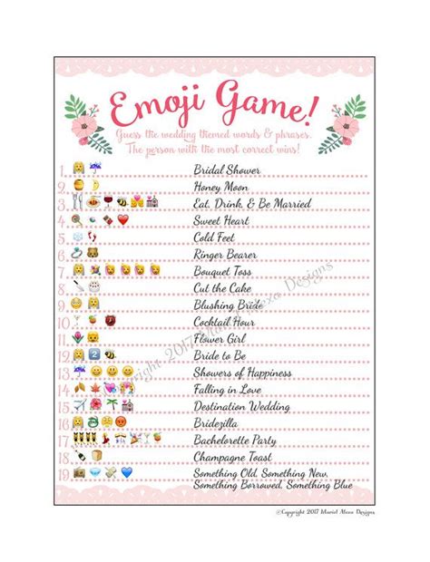 Bridal Shower Emoji Game Fun Unique Games Diy Pdf Wedding