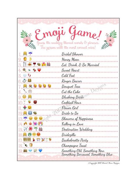 Use the free printable to create your game board. Bridal Shower Emoji Game - Fun Unique Games DIY PDF ...