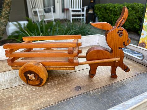 Vintage Wooden Donkey Pulling Cart Wooden Cart With Donkey Etsy