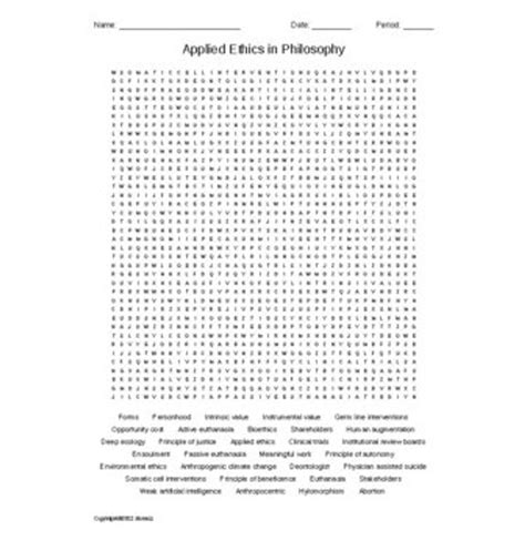 Applied Ethics In Philosophy Vocabulary Word Search For A Philosophy