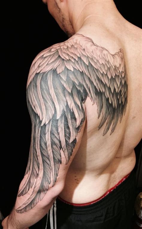Detailed Back And Arm Wing Tattoo For Men Feather Tattoos Wings Tattoo Wing Tattoo Men