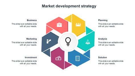 Multi Color Market Development Strategy Template Hexagons