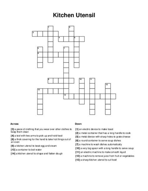 Kitchen Utensils Crossword Puzzle Answers Wow Blog