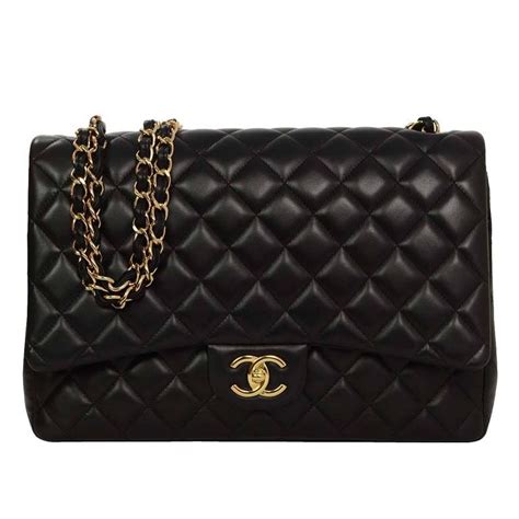 Chanel Black Quilted Lambskin Maxi Classic Double Flap Bag Ghw For Sale