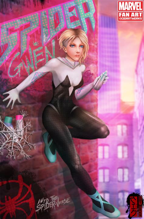 artstation spider gwen gwen stacy comic cover into the spiderverse fan art