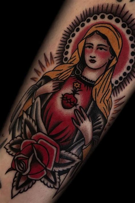 Virgin Mary Tattoo By Austin Maples Mary Tattoo Mother Mary Tattoos