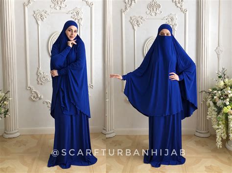 Electric Blue Khimar Niqab Transformer Elegant Royal Blue Traditional Hijab Ready To Wear Long