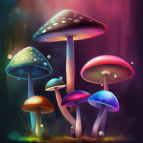 Premium Photo Psychedelic Magic Mushrooms In Bright Neon Colors