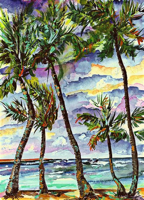 Beach And Palms Tropical Watercolor Painting By Ginette Callaway
